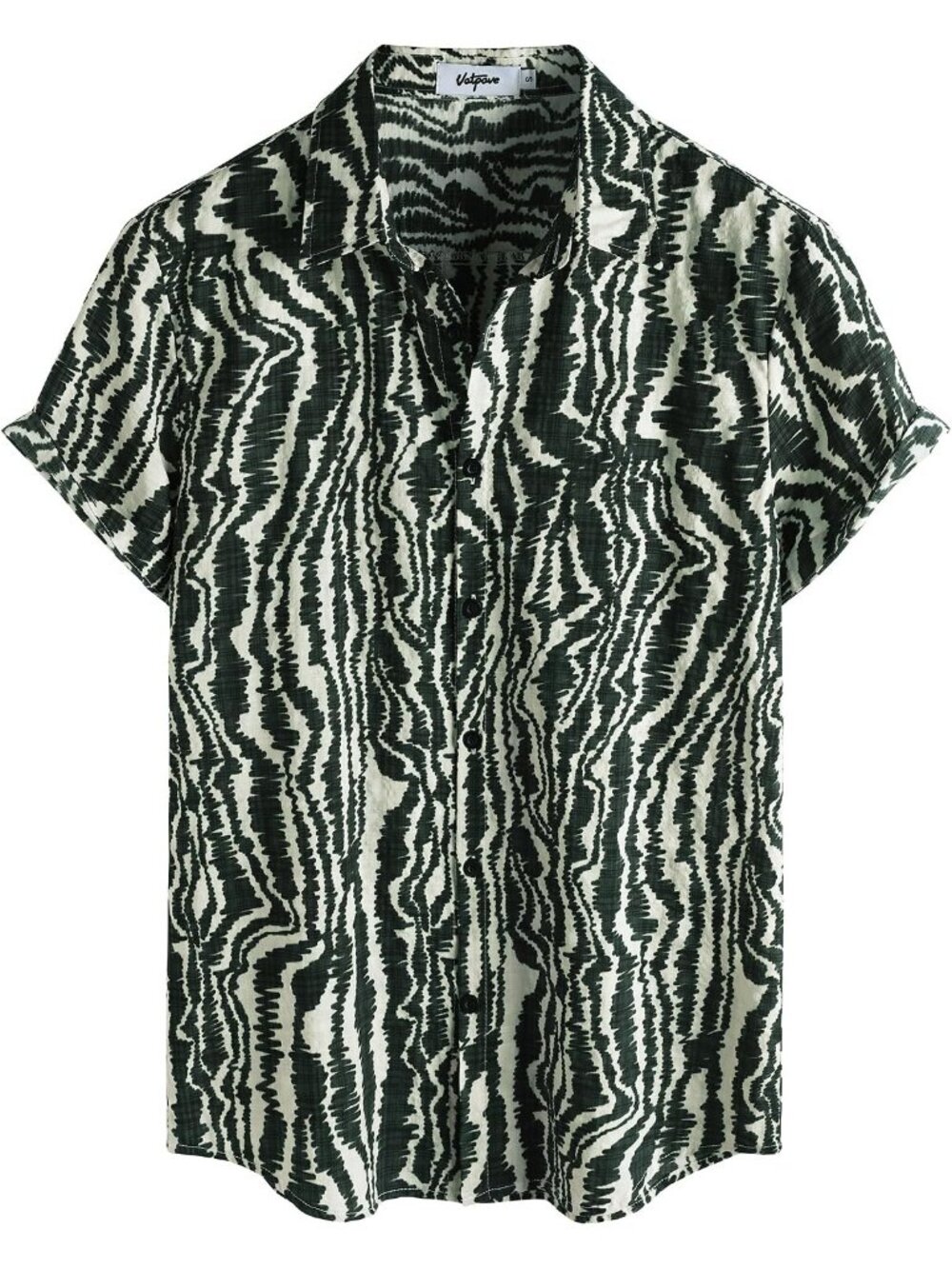 Men's Black/White Hawaiian Short Sleeve Button Down Tropical Floral Beach Shirt